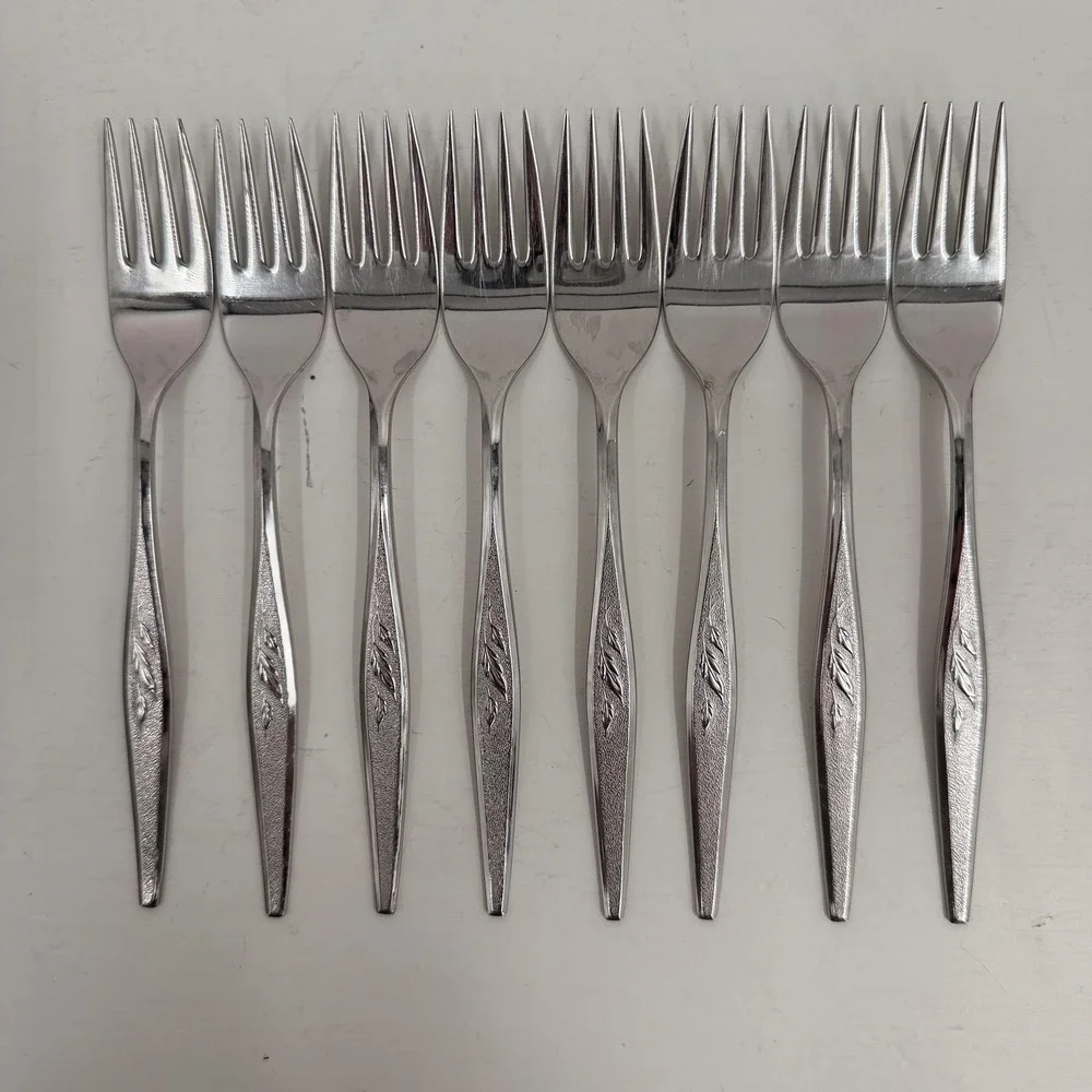 Community Stainless Steel Dinner Forks 8 Piece Leaf Handle Silverware Flatware